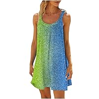 Summer Sundress for Women 2024 Fashion Glitter Graphic Dress Sleeve Scoop Neck Tshirt Tank Dress Vintage Travel Wear
