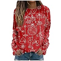 Women's Casual Tops Fashion Christmas Print Long Sleeve O Neck Pullover Top Blouse Sweatshirt, S-3XL