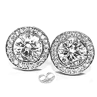 Silver Plated Round Cubic Zirconia Stud Earrings (6.49 Ct,White Color,VVS1 Clarity)