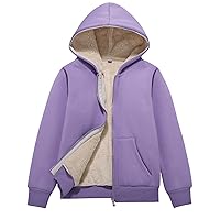 Flygo Unisex Boys Girls Fleece Jacket Hoodie Sherpa Lined Zip Up Hooded Sweatshirt Kids Winter Jackets(Purple-S)