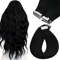 2 Packs-Sunny Clip in Hair Extensions Black and Tape in Hair Extensions Human Hair Black 20 inch