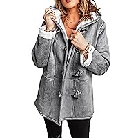 Women's Long Sleeve Fuzzy Fleece Lined Suede Hooded Coat Jacket