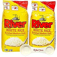 Wyked Yummy Medium Grain Rice Arroz Bundle with (2) 32 oz Bags of River White Rice and (1) All in One Plastic Multi-use Measuring Spoon – Used in Arroz Doçe (Portuguese Sweet Rice - Rice Pudding)