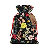 WURTON Gift Bag With Drawstring, Colorful Boho Floral Canvas Gift Bags, Present Wrap Bags For Christmas, 12 X 8 In