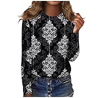 Plus Size Blouses for Women,Women's Fashion Casual Long Sleeve Vintage Printed Neck Top Fall