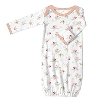 SwaddleDesigns Softest Cotton Baby Pajama Sleeper Gown with Foldover Mitten Cuffs for Infant Boy and Girl, Watercolor Floral with Peachy Pink Trim, Newborn, 0-3 Months