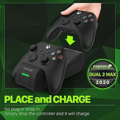 Fosmon Dual 2 MAX Charger with 2x 2200mAh Rechargeable Battery Pack Compatible with Xbox Series X/S(2020), Xbox One/One X/One S Elite Controllers, High Speed Charging Docking Station Kit - Black