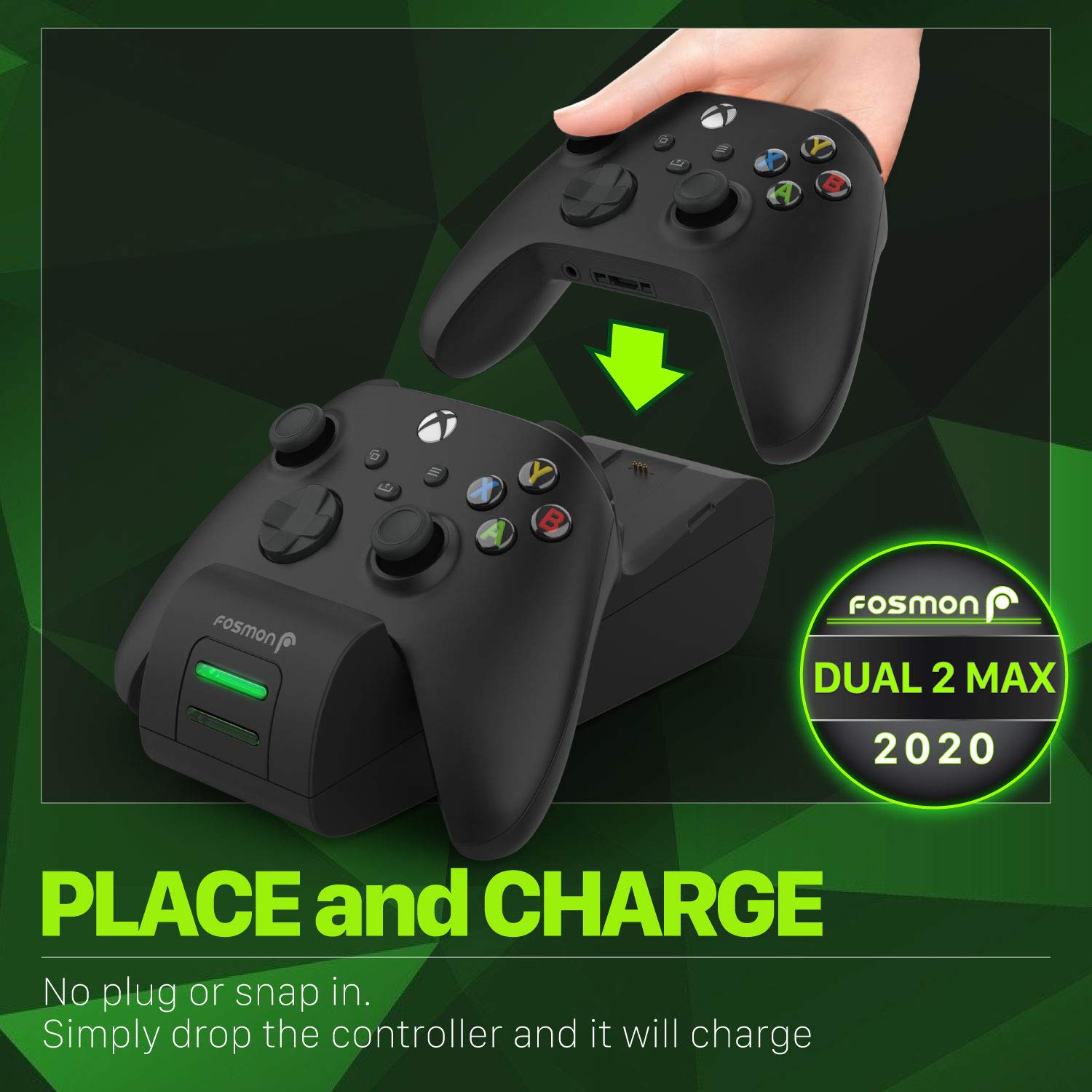 Fosmon Dual 2 MAX Charger with 2x 2200mAh Rechargeable Battery Pack Compatible with Xbox Series X/S(2020), Xbox One/One X/One S Elite Controllers, High Speed Charging Docking Station Kit - Black