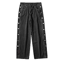Andongnywell Men's Breasted Casual Jeans with Wide Legs Straight Leg Loose Wide Leg Denim Pants Trousers