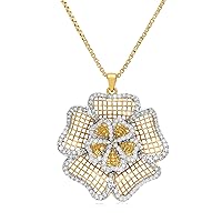 1.81 Carat (Cttw) Round Cut White Natural Diamond Lace Floral Pendant Necklace 18K Solid Yellow Gold for Women's (E-F Color, VVS Clarity)