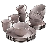 Elle Décor Lucienne Casual Round Dinnerware Set – 16-Piece Stoneware Party Collection w/ 4 Dinner Salad Plates, 4 Bowls & 4 Mugs-Unique Gift Idea, 10.75