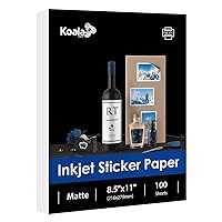Koala 100 Sheets Sticker Paper Matte White, 8.5x11 Inch Printable Full Sheet Label Paper for Inkjet Printers