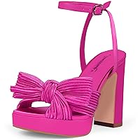 MUCCCUTE Women's Chunky Platform Bow Heels Ankle Strap Open-Toe Heeled Sandals Wedding Party Dressy Heels