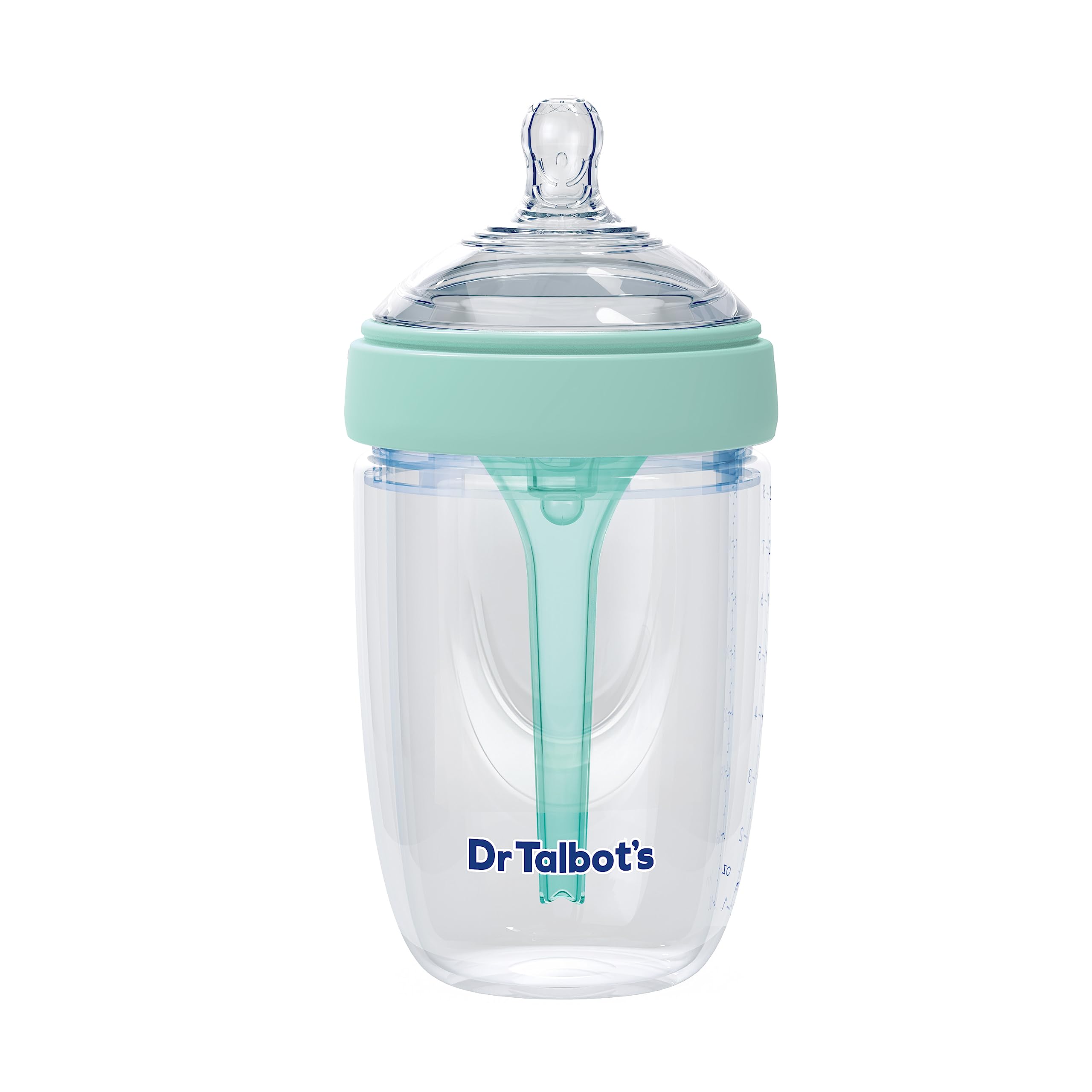 Dr. Talbot's Anti-Colic Silicone Bottle with Advanced Venting System and Slow Flow Soft Flex Nipple, Aqua Top, 8 oz, 1-Pack