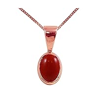 Beautiful Jewellery Company BJC® Solid 9ct Rose Gold Natural Red Coral Single Oval Solitaire Pendant 1.50ct & 9ct Rose Gold Curb Necklace Chain