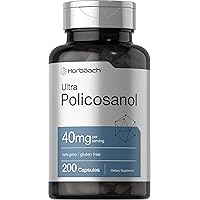 Horbäach Policosanol 40mg | 200 Capsules | Non-GMO and Gluten Free
