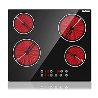 Karinear Drop-in 4 Burner Electric Cooktop 24 Inch Electric Radiant Cooktop, Electric Stove Top with Residual Heat Indicator, Child Safety Lock, Timer, 220-240V, 6000W, Hard Wire(No Plug)