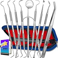 Dental Tools, 10 Pack Professional Plaque Remover for Teeth Cleaning Tools Set, Stainless Steel Dental Hygiene Kit with Dental Picks, Tartar Scraper, Tooth Scraper, Tongue Scraper- with Case