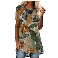 Women's Short Sleeve Round Neck T Shirt Front Twist Tunic Tops Casual Loose Fitted Workout Shirts for Women