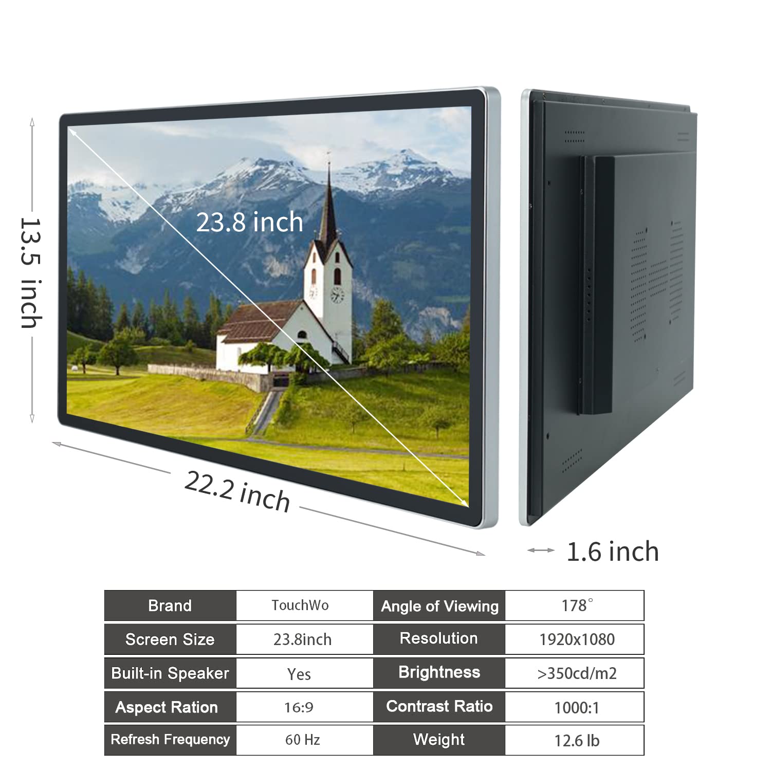 TouchWo 23.8 inch Android 11.0 Touchscreen Industrial PC, 16:9 FHD 1080P, WiFi and Built-in Speakers, RK3568 2GB RAM & 16GB ROM, Smart Board for Classroom, Meeting & Game