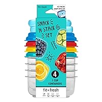 Fit & Fresh Small Plastic Containers With Lids 8 oz, Small Snack Containers With Lids For Adults and Kids, Reusable Leakproof Dressing and Condiment Containers With Multicolor Lids