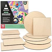 Arteza MDF Wood Slices, 10 Pieces, 5 x 11.8-Inch Circles and 5 x 9.05-Inch Squares, Smooth Unfinished Wooden Pieces, Craft Supplies for DIY Projects, After School Arts Projects and Christmas Crafting