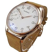 Parnis 44MM White Dial Rose Gold Case 17 Jewels 6497 Hand-Winding Movement Men's Wristwatch Leather Strap -428