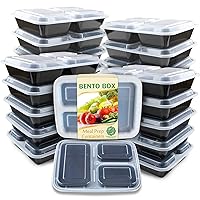 Enther Meal Prep Container 20 Pack 3 Compartments with Lids Food Storage Bento Box BPA Free/Reusable/Stackable Lunch Planning, Microwave/Freezer/Dishwasher Safe, Portion Control 36oz