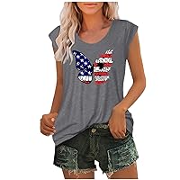 4th of July Cap Sleeve Tops Women Funny American Flag Butterfly Print T-Shirts Summer Casual Crewneck Patriotic Tees