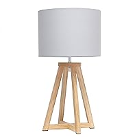 Simple Designs LT1069-NGY Interlocked Triangular Wood Fabric Shade Table Lamp, Natural/Gray
