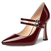 Womens Pointed Toe Patent Dress Slip On Adjustable Strap Evening Spool High Heel Pumps Shoes 4 Inch