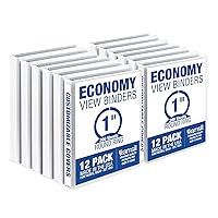 Samsill Economy 1 Inch 3 Ring Binder, Made in the USA, Round Ring Binder, Customizable Clear View Cover, White, 12 Pack (I008537C)