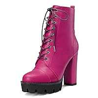 Castamere Women High Heel Platform Chunky Block Round Toe Ankle Boots Short Bootie Lace-up Zipper Boots