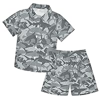 Sharks Camo Boys Hawaiian Shirts Shorts Sets Hawaiian Outfit Short Sleeve Button Down Shirt & Shorts Set,3T