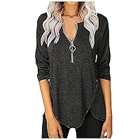 Blouses for Women Fashion 2023, Womens Casual Solid Color Zipper Short Sleeve Loose Top T-Shirt