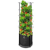 Outland Living Large Tomato Planter with Metal Trellis 68 Inch, 20 Gallon Fabric Pot with Drainage - Tall Cages for Climbing Outdoor Plants Cucumber, Grape, Beans and Flowers, Black (Pack of 1)