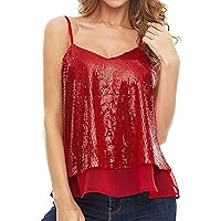 Mayntop Women Cami Top Real Sequin Bling-Bling Layered Adjustable Strap Camisole Sexy Sparkly Loose Tank Tops