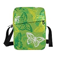 ALAZA Butterfles in Green Color Crossbody Bag Small Messenger Bag Shoulder Bag with Zipper for Women Men