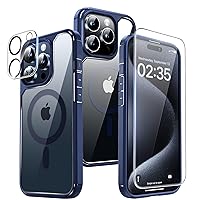 TAURI for iPhone 15 Pro Max Case, 5 in 1 Magnetic Case with 2X Screen Protector + 2X Camera Lens Protector, Military-Grade Drop Protection, Magsafe Case for iPhone 15 Pro Max-Blue