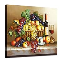ARTISTIC PATH Vintage Wall Art Wine pictures : Red wine & Fruit Artwork Oil Painting on Canvas for Dining Room(24