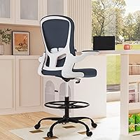 Drafting Chair, Tall Office Chair with Flip-up Armrests Executive Ergonomic Computer Standing Desk Chair, Office Drafting Chair with Lumbar Support and Adjustable Footrest Ring