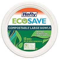 Hefty ECOSAVE Compostable Paper Bowls, 28 Ounce, 15 Count, Pack of 12