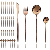 JASHII 32 Pieces Stainless Steel Rose Cutlery Set Home Kitchen Silverware Set, Mirror Polished, Knife/Fork/Spoon, Modern Elegant Silverware Set for Party, Christmas