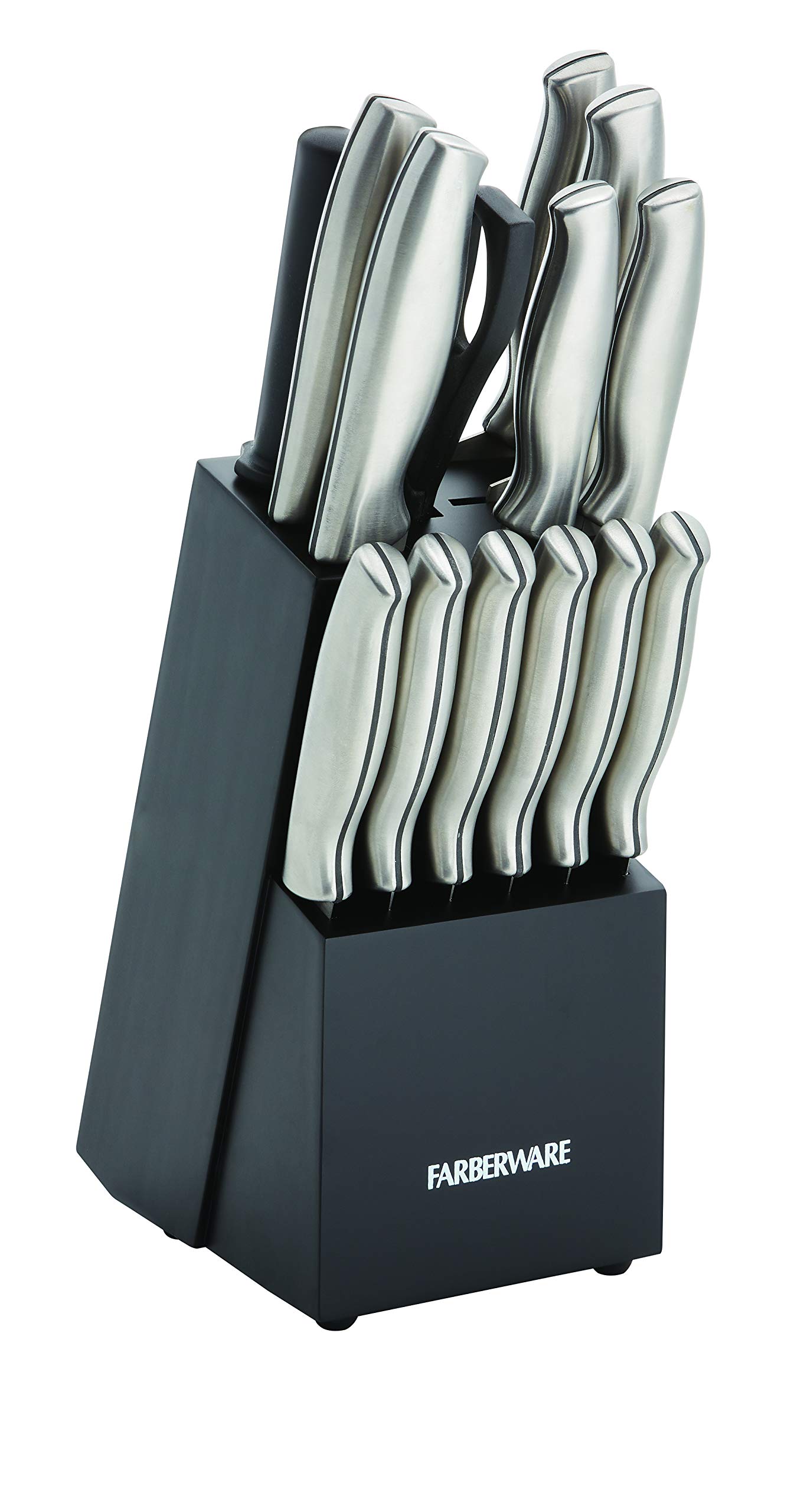 Farberware 15-Piece Stamped Stainless Steel Knife Block Set, High-Carbon Stainless Steel Kitchen Knife Set with Ergonomic Handles, Razor-Sharp Knives with Wood Block, 15-Piece, Black 2
