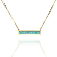 PAVOI 14K Gold Plated Thin Bar Green/White Created Opal Necklace Pendant 16-18