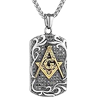 Naivo Men's CZ Freemason Symbol Masonic Stainless Steel Pendant Necklace 24 inch Chain