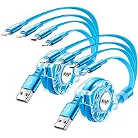Multi Charging Cable,2Pack 4Ft Retractable Charger Cable,4 in 1 Multi Charging Cord Multi USB Cable with Lightning/Type C/Micro USB Port for Cell Phones,iPhone,iPads,Samsung Galaxy,PS,Tablets,More
