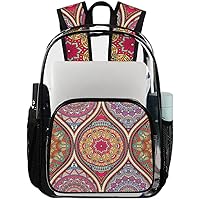 Mandalas Vintage Clear Backpack Heavy Duty Transparent Bookbag for Women Men See Through PVC Backpack for Security, Work, Sports, Stadium