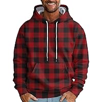 Hoodies For Men,Novelty Hoodies Plaid Printed Hooded Sweatshirt Cool Pullover Hoody with Kangaroo Pocket Tops