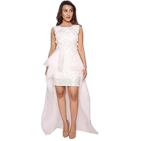 Ivory Poly Scuba Dress with Heavily Embellished and Trial in Organza